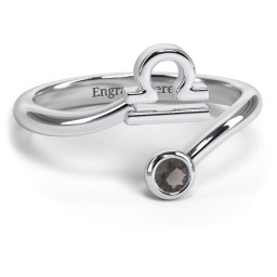 Zodiac Sign & Birthstone Bypass Ring in 925 Sterling Silver with Smokey Quartz