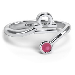 Zodiac Sign & Birthstone Bypass Ring in 925 Sterling Silver with Ruby