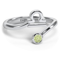 Zodiac Sign & Birthstone Bypass Ring in 925 Sterling Silver with Peridot