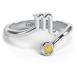 Zodiac Sign & Birthstone Bypass Ring in 925 Sterling Silver with Citrine