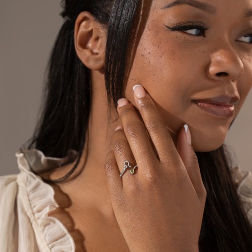 Zodiac Sign & Birthstone Bypass Ring – Sterling Silver with Ruby