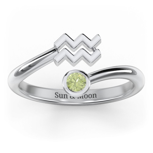 Zodiac Sign & Birthstone Bypass Ring – Sterling Silver with Peridot