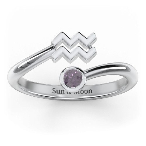 Zodiac Sign & Birthstone Bypass Ring – Sterling Silver with Alexandrite
