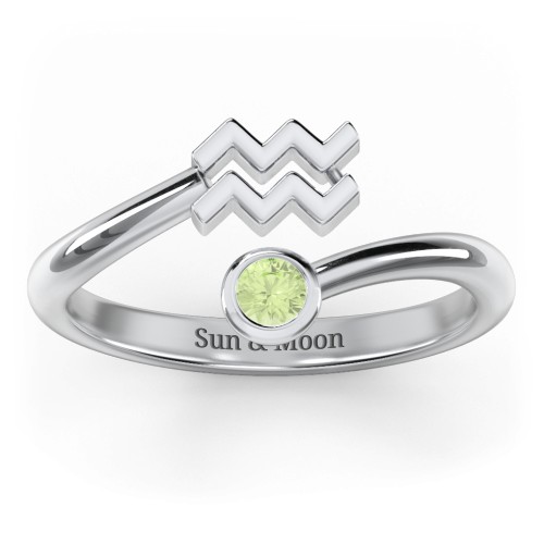 Zodiac Sign & Birthstone Bypass Ring – Sterling Silver with Peridot