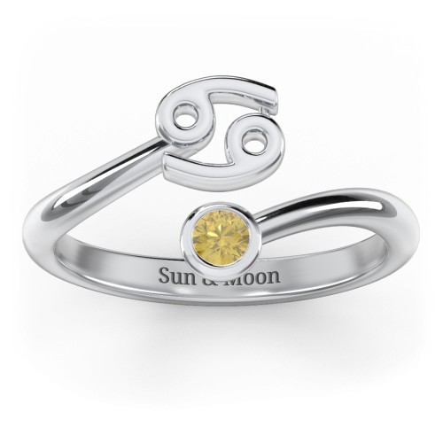 Zodiac Sign & Birthstone Bypass Ring – Sterling Silver with Citrine