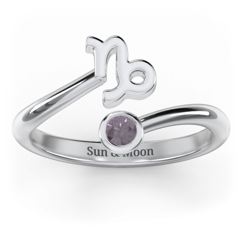 Zodiac Sign & Birthstone Bypass Ring – Sterling Silver with Alexandrite