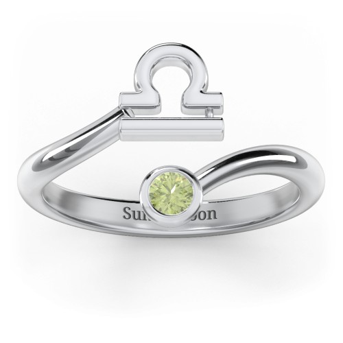 Zodiac Sign & Birthstone Bypass Ring – Sterling Silver with Peridot