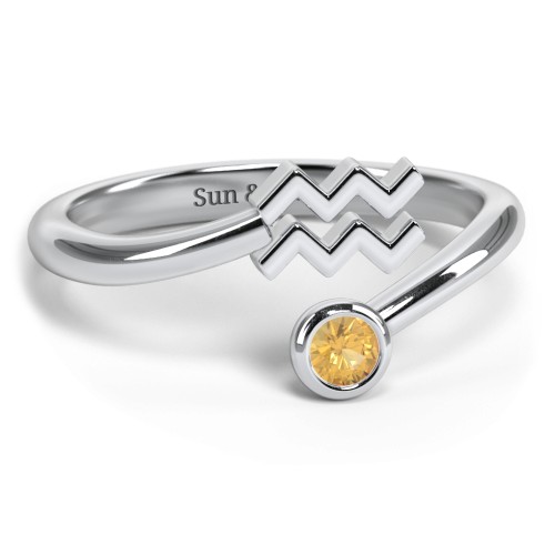Zodiac Sign & Birthstone Bypass Ring – Sterling Silver with Citrine