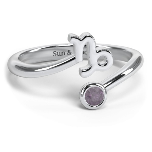 Zodiac Sign & Birthstone Bypass Ring – Sterling Silver with Alexandrite