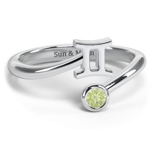 Zodiac Sign & Birthstone Bypass Ring – Sterling Silver with Peridot