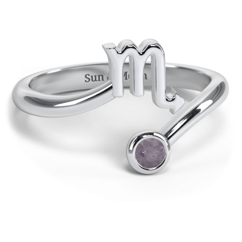 Zodiac Sign & Birthstone Bypass Ring – Sterling Silver with Alexandrite