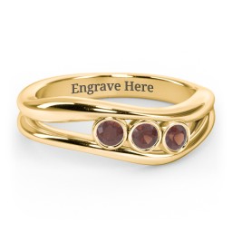 Curved 3 Bezel-Set Round Birthstone Ring in 18K Gold Plated Silver with Garnet