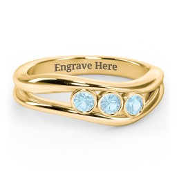 Curved 3 Bezel-Set Round Birthstone Ring in 18K Gold Plated Silver with Blue Topaz