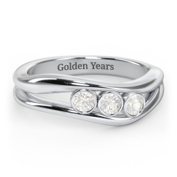 Curved 3 Bezel-Set Round Birthstone Ring