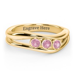 Curved 3 Bezel-Set Round Birthstone Ring in 18K Gold Plated Silver with Pink Tourmaline