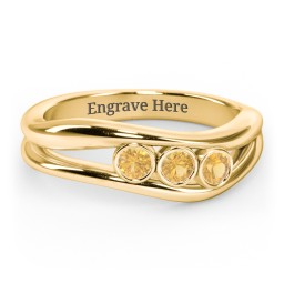 Curved 3 Bezel-Set Round Birthstone Ring in 18K Gold Plated Silver with Citrine