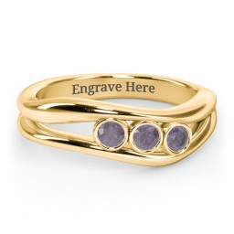 Curved 3 Bezel-Set Round Birthstone Ring in 18K Gold Plated Silver with Alexandrite