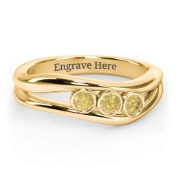 Curved 3 Bezel-Set Round Birthstone Ring in 18K Gold Plated Silver with Citrine