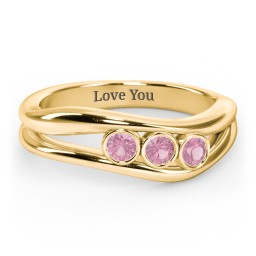 Curved 3 Bezel-Set Round Birthstone Ring in 18K Gold Plated Silver with Pink Tourmaline