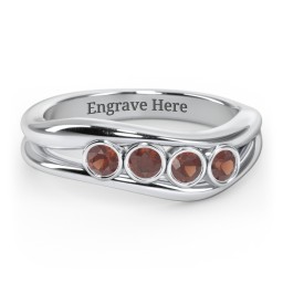 Curved 4 Bezel-Set Round Birthstone Ring