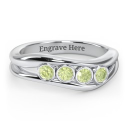 Curved 4 Bezel-Set Round Birthstone Ring