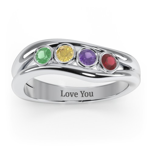 Curved 4 Bezel-Set Round Birthstone Ring