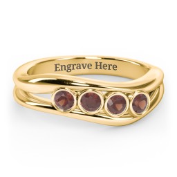 Curved 4 Bezel-Set Round Birthstone Ring in 18K Gold Plated Silver with Garnet