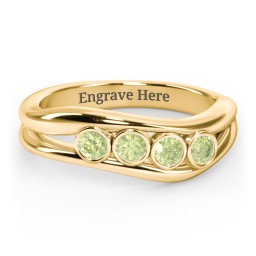Curved 4 Bezel-Set Round Birthstone Ring in 18K Gold Plated Silver with Peridot