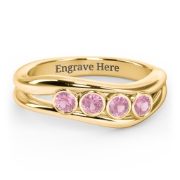 Curved 4 Bezel-Set Round Birthstone Ring in 18K Gold Plated Silver with Pink Tourmaline