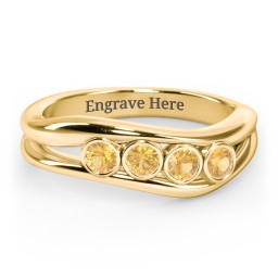 Curved 4 Bezel-Set Round Birthstone Ring in 18K Gold Plated Silver with Citrine