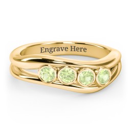 Curved 4 Bezel-Set Round Birthstone Ring in 18K Gold Plated Silver with Peridot