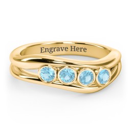Curved 4 Bezel-Set Round Birthstone Ring in 18K Gold Plated Silver with Blue Topaz