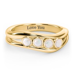 Curved 4 Bezel-Set Round Birthstone Ring in 18K Gold Plated Silver with Opal