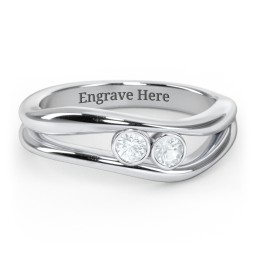 Curved 2 Bezel-Set Round Birthstone Ring
