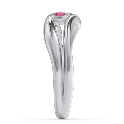 Curved 2 Bezel-Set Round Birthstone Ring