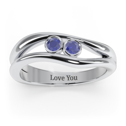 Curved 2 Bezel-Set Round Birthstone Ring