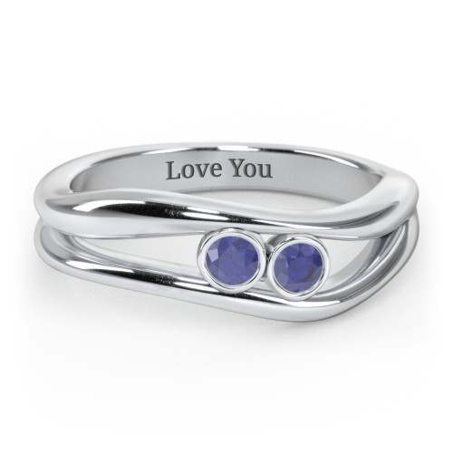 Curved 2 Bezel-Set Round Birthstone Ring