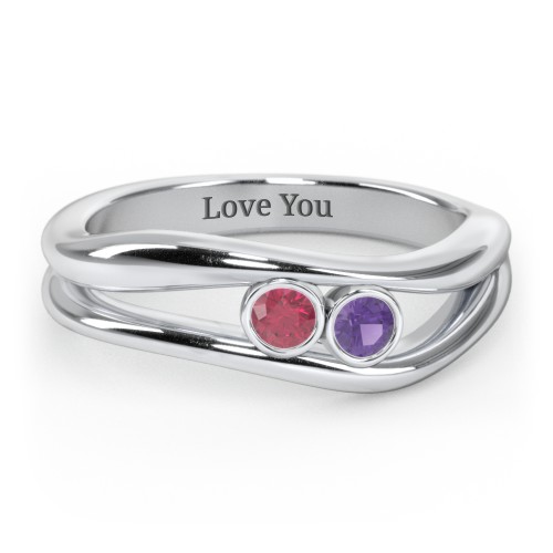 Curved 2 Bezel-Set Round Birthstone Ring
