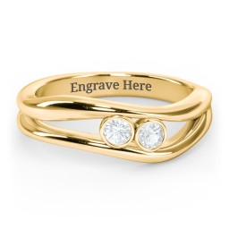 Curved 2 Bezel-Set Round Birthstone Ring in 18K Gold Plated Silver with Aquamarine, Emerald, and Blue Topaz