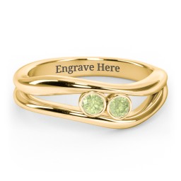 Curved 2 Bezel-Set Round Birthstone Ring in 18K Gold Plated Silver with Peridot, Emerald, and Blue Topaz