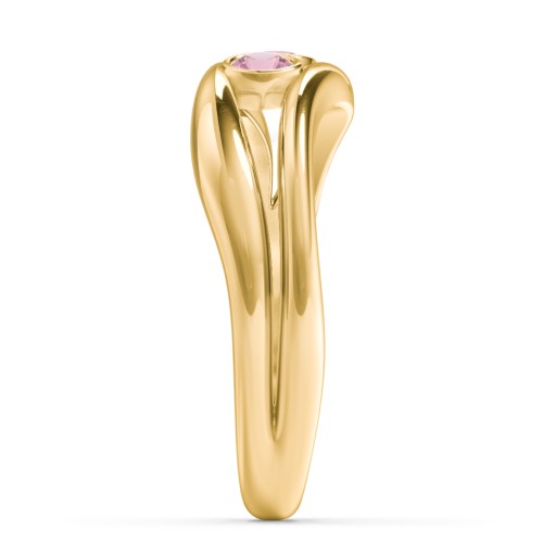 Curved 2 Bezel-Set Round Birthstone Ring – 18K Gold Plated Silver with Pink Tourmaline