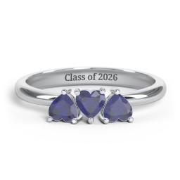 3 Heart Birthstone Ring