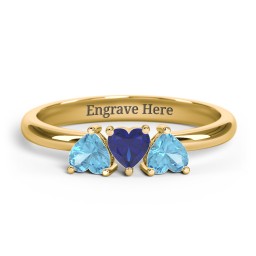 3 Heart Birthstone Ring in 14K Solid Yellow Gold