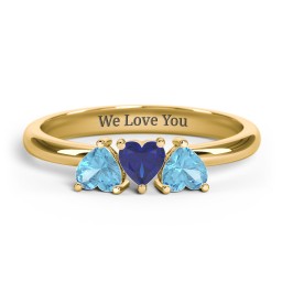 3 Heart Birthstone Ring