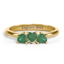 3 Heart Birthstone Ring in 18K Gold Plated Silver with Emerald