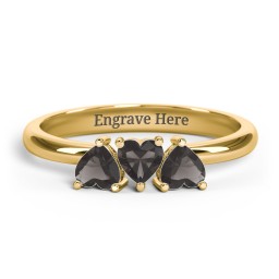 3 Heart Birthstone Ring in 18K Gold Plated Silver with Smokey Quartz