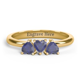 3 Heart Birthstone Ring in 18K Gold Plated Silver with Blue Sapphire