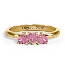 3 Heart Birthstone Ring in 18K Gold Plated Silver with Pink Tourmaline