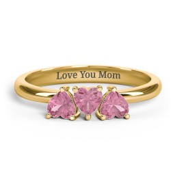 3 Heart Birthstone Ring in 18K Gold Plated Silver with Pink Tourmaline