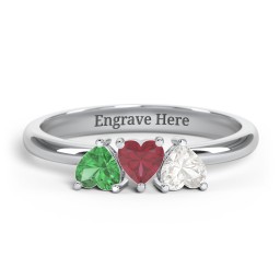 3 Heart Birthstone Ring in 925 Sterling Silver with Emerald, Ruby, and Cubic Zirconia